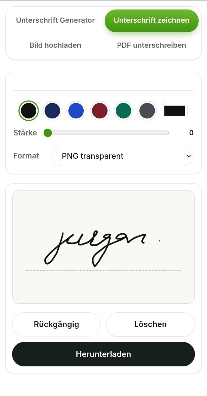 Unterschrift zeichnen, Farbe wählen und als transparentes PNG herunterladen